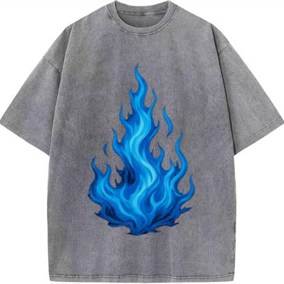 Urban Heavyweight Streetwear T-shirt – Oversized Blue Flame Tee