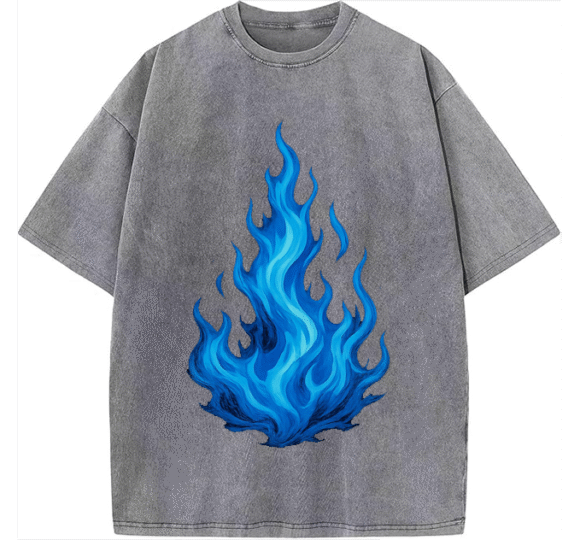 Urban Heavyweight Streetwear T-shirt – Oversized Blue Flame Tee