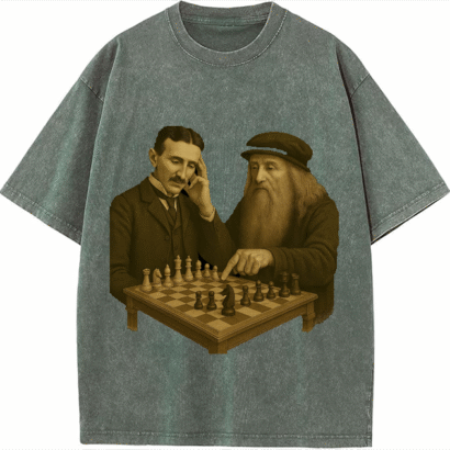 Urban Oversized Heavyweight Streetwear T-shirt –  Two Scholars Playing Chess Tee