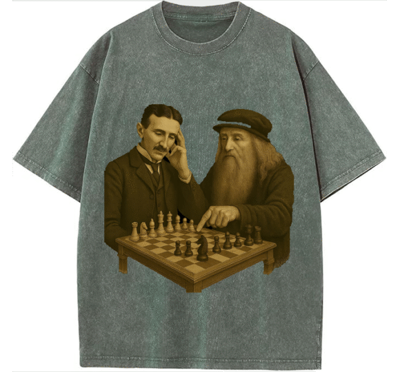 Urban Oversized Heavyweight Streetwear T-shirt –  Two Scholars Playing Chess Tee