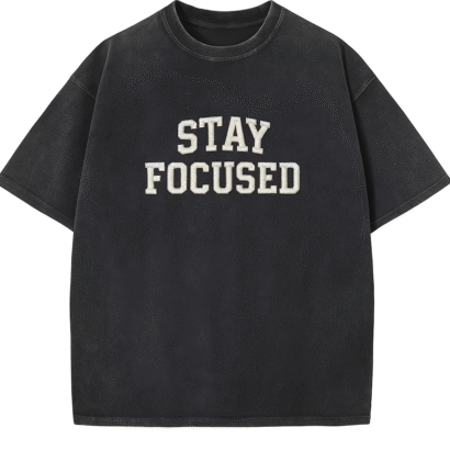 Urban Oversized Heavyweight Streetwear Embroidered T-Shirt – Boldstep Essentials Stay Focused Unisex Tee